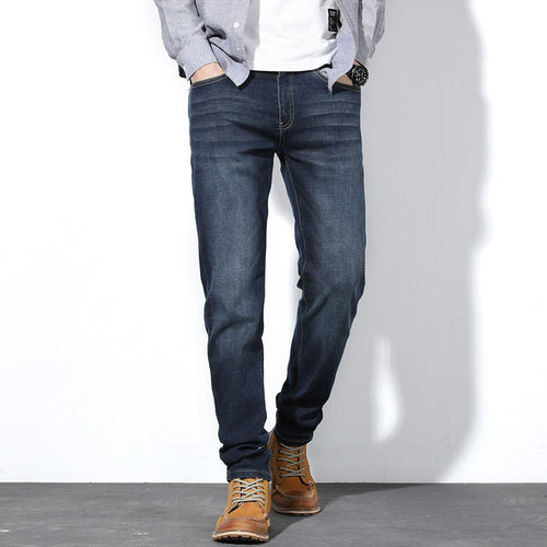 Autumn 2019 Men's Jeans Business Fashion Straight Loose Blue Stretch Denim Trousers Classic Men Plus Size28 -44 46 48