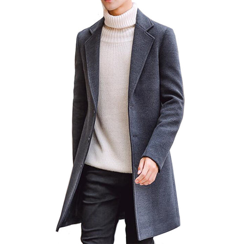 2018 Autumn and Winter New Fashion Boutique Solid Color Casual Business Men's Long Woolen Coats / Mens Grey Long Woolen Jackets