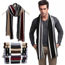 Load image into Gallery viewer, Winter designer scarf men striped cotton scarf female &amp; male brand shawl wrap knit cashmere bufandas Striped scarf with tassels