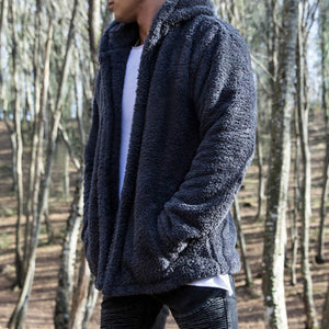 Winter Warm Men Winter Thick Hoodies Tops Fluffy Fleece Fur Jacket Hooded Coat Outerwear Long Sleeve Cardigans