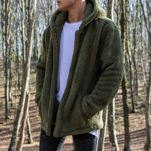 Winter Warm Men Winter Thick Hoodies Tops Fluffy Fleece Fur Jacket Hooded Coat Outerwear Long Sleeve Cardigans